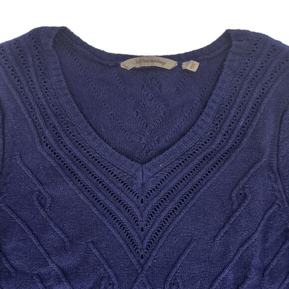 Soft Surroundings Cable Knit Tunic Sweater Medium Size Blue Women’s V Neck - Picture 2 of 11
